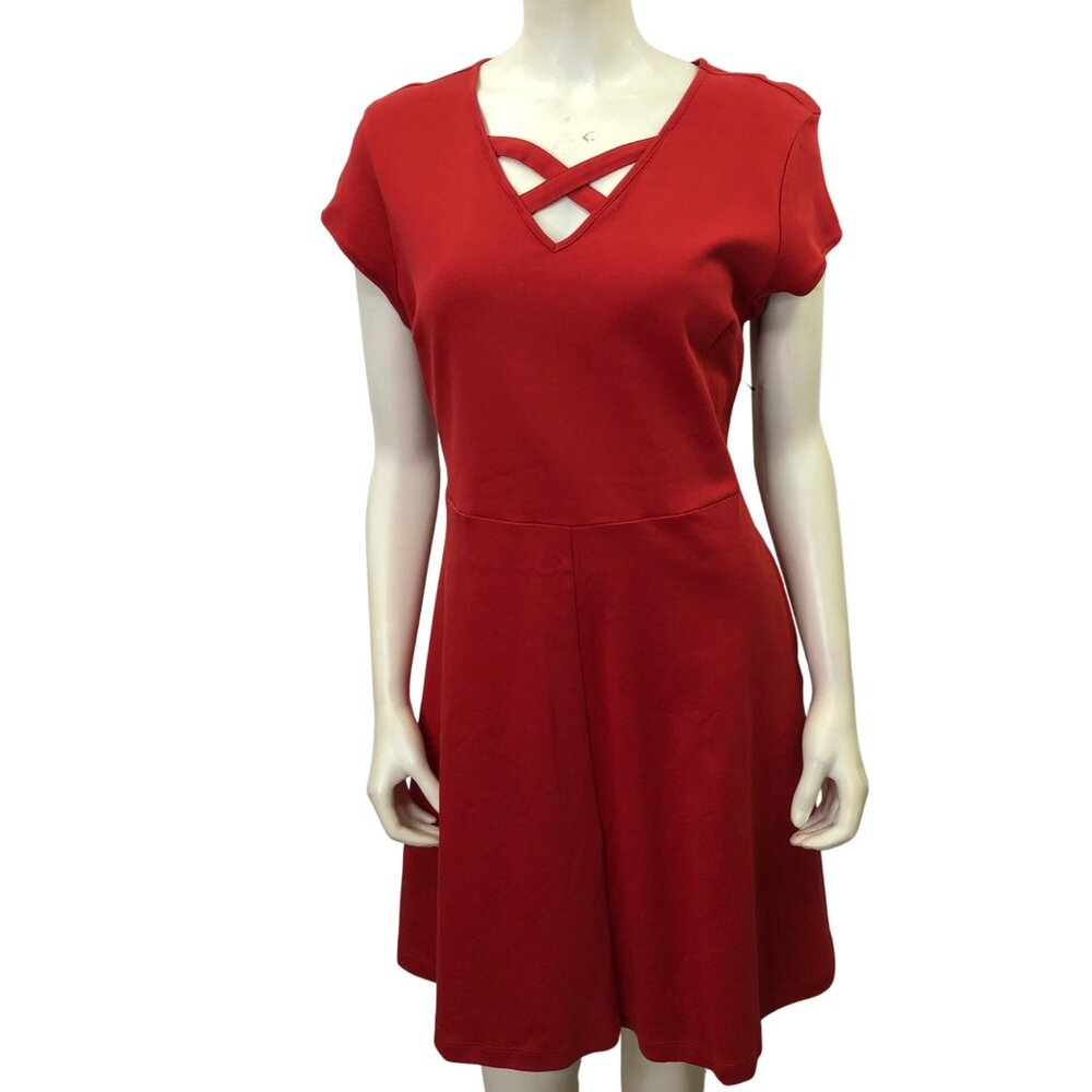 New York & Company Red Cap Sleeve Dress With Crisscross Neckline L NWT